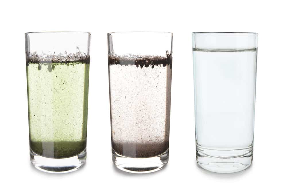 Glasses with Different Types of Water - One Used Biological Filter